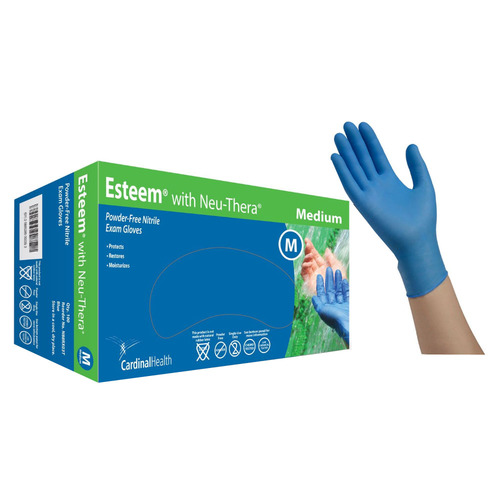 Cardinal Health Esteem Nitrile Gloves with NeuThera, Textured, Latexfree, NonSterile, Medium
