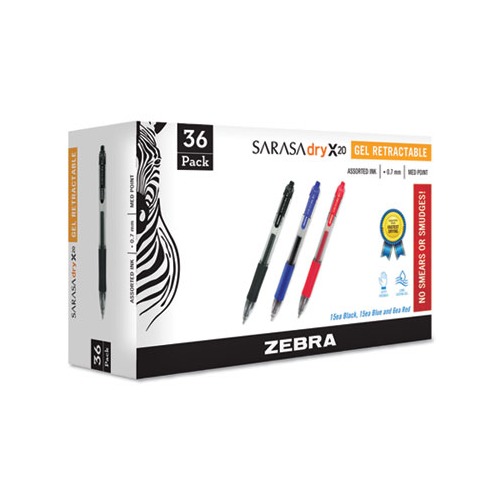 Zebra Retractable Gel Pen, Fine 0.7mm Assorted