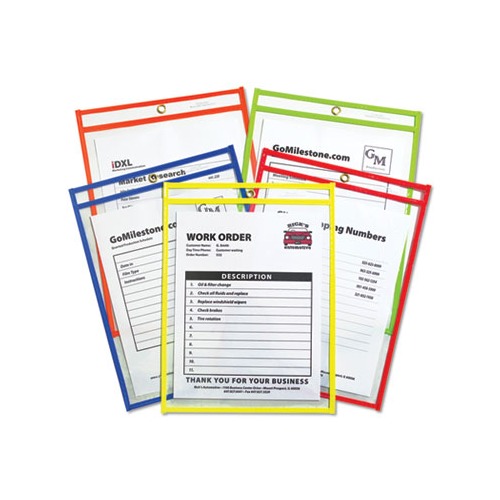 C-Line Neon Stitched Shop Ticket Holders - Clear Vinyl, 9"x12", Yellow Border, 15 Per Box