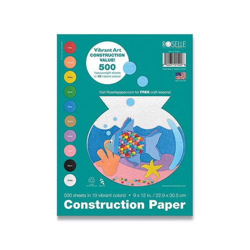 Vibrant Art Heavyweight Construction Paper, 76 lb Text Weight, 9 x 12, Assorted Colors, 500/Pack