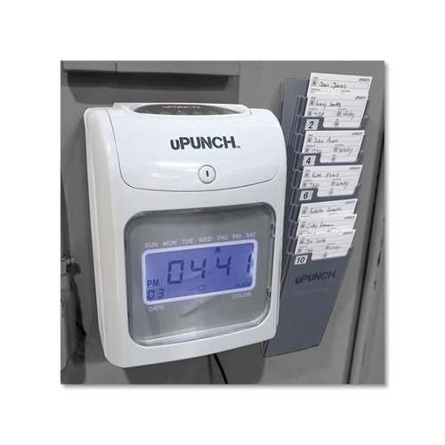 UB2000 Electronic Calculating Time Clock Bundle, LCD Display, Gray