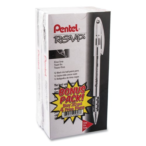 thumbnail image 2 of Pentel R.S.V.P. Stick Ballpoint Pen, Medium 1mm, Black Ink, Translucent Barrel, Dozen 2 of 13