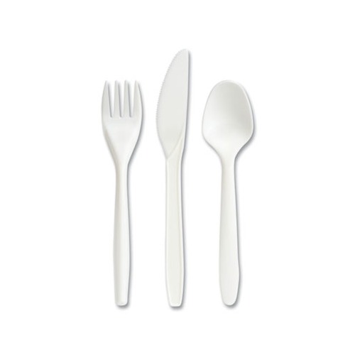 Eco-ID Mediumweight Compostable Cutlery, Fork/Knife/Teaspoon, White, 120 Sets/Pack Eco-ID Mediumweight Compostable Cutlery, Fork/Knife/Teaspoon, White, 120 Sets/Pack