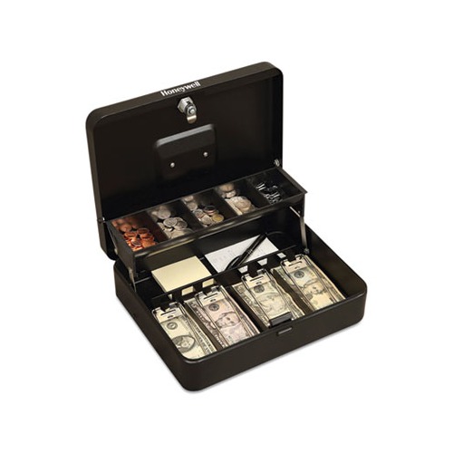 Tiered CantiDoor Lever Cash Box, 4 Bill, 5 Coin Slots, Key Lock, 11.9 x 9.7 x 3.5, Steel, Black Tiered CantiDoor Lever Cash Box, 4 Bill, 5 Coin Slots, Key Lock, 11.9 x 9.7 x 3.5, Steel, Black