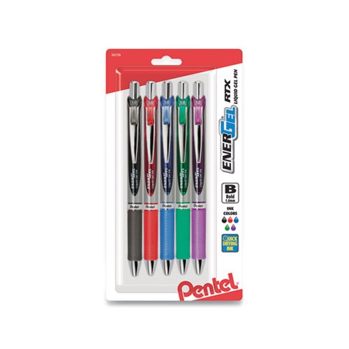 EnerGel RTX Gel Pen, Retractable, Bold 1 mm, Assorted Ink and Barrel Colors, 5/Pack