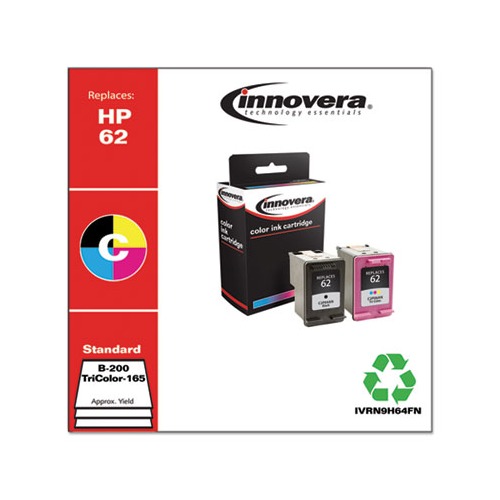 Remanufactured Black/Tri-Color Ink, Replacement for 62 (N9H64FN), 200/165 Page-Yield Remanufactured Black/Tri-Color Ink, Replacement for 62 (N9H64FN), 200/165 Page-Yield