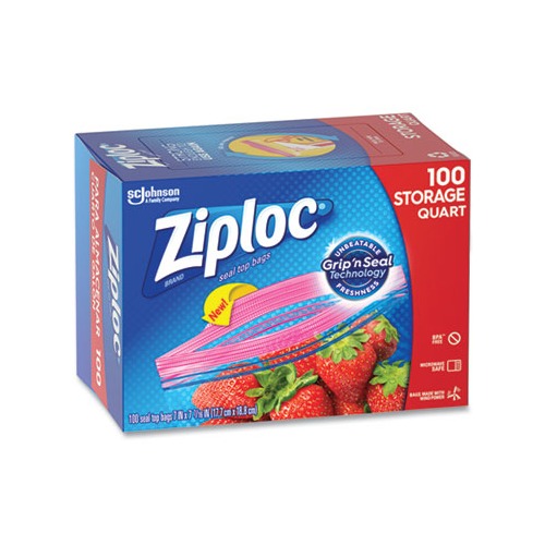 Ziploc Seal Top Bags, 1 qt, 7.44 x 7, Clear, 100/Box