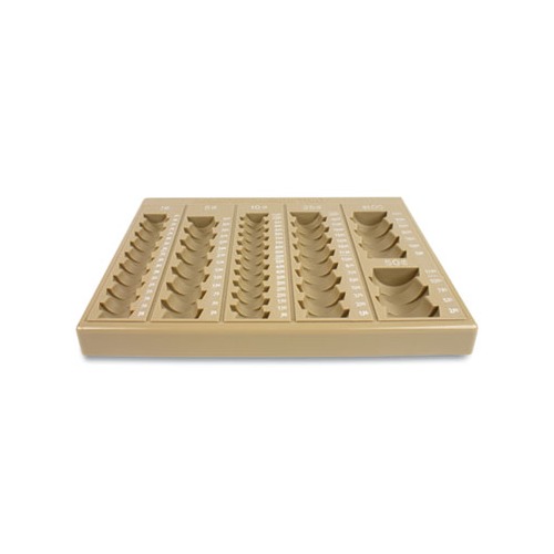 Plastic Coin Tray, 6 Compartments, Stackable, 7.75 x 10 x 1.5, Tan Plastic Coin Tray, 6 Compartments, Stackable, 7.75 x 10 x 1.5, Tan