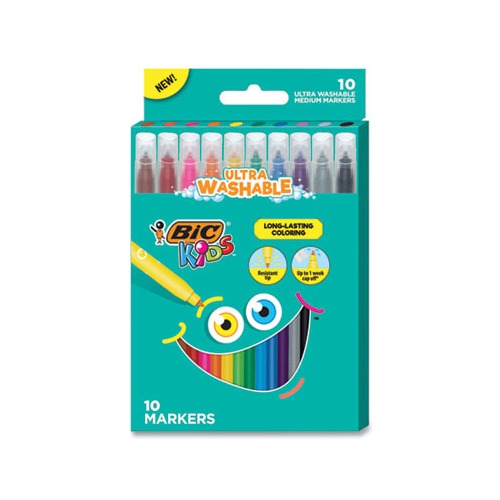 BIC Kids Coloring Markers Ultra Washable Assorted Colors Pack Of