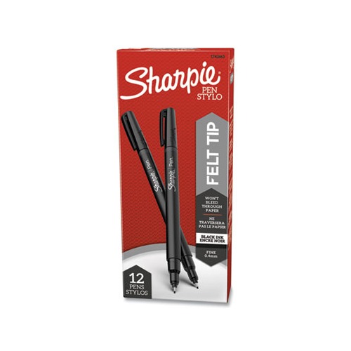 SHARPIE Felt Tip Pens, Fine Point (0.4mm), Black, 12 Count
