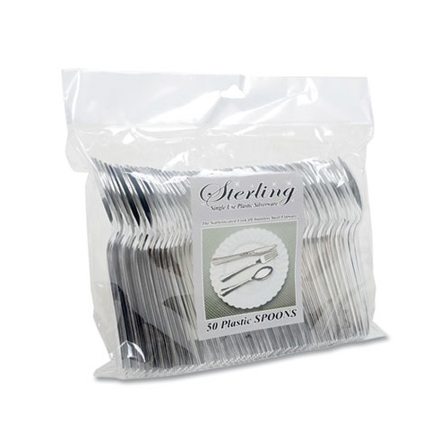 Sterling Heavy-Duty Plastic Cutlery, Spoons, Silver, 50/Pack Sterling Heavy-Duty Plastic Cutlery, Spoons, Silver, 50/Pack