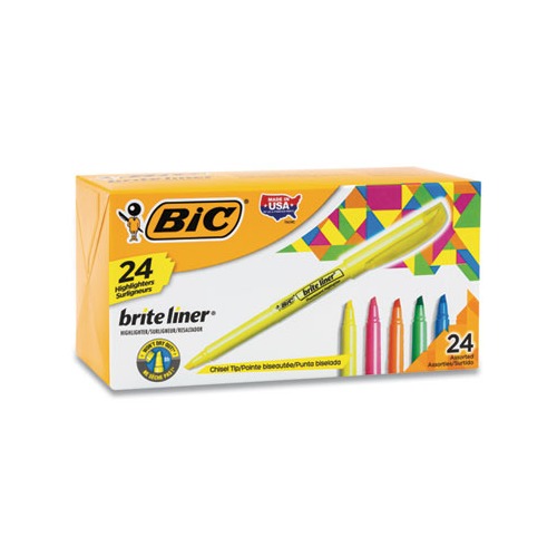  BIC Brite Liner Grip XL Highlighter, Chisel Tip, Assorted  Colors, For Broad Highlighting & Fine Underlining, 24-Count : Office  Products