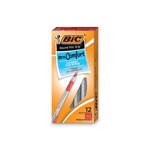 Round Stic Grip Xtra Comfort Ballpoint Pen, Easy-Glide, Stick, Medium 1.2  mm, Blue Ink, Gray/Blue Barrel, Dozen