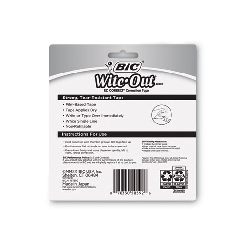 BIC Wite-Out Brand EZ Correct Correction Tape, White, Fast, 3