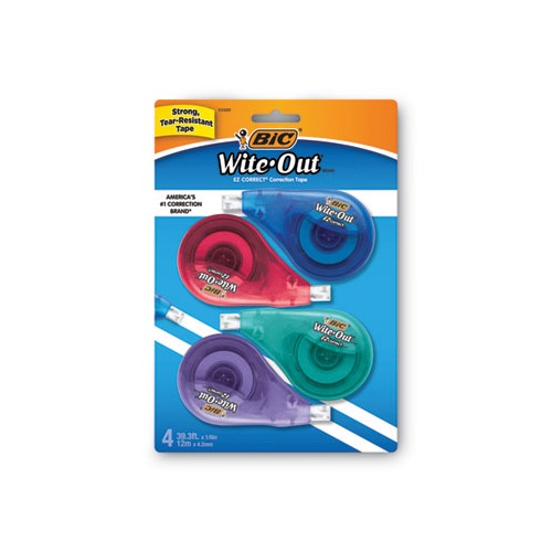 BIC Wite-Out Brand EZ Correct Correction Tape - Applies Dry, White, Clean &  Easy To Use, Tear-Resistant Tape, 4-Count, Dispenser colors may vary 