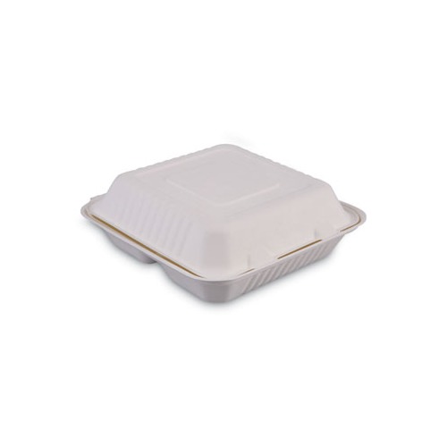 Boardwalk 9 in. x 9 in. x 3.19 in. White Bagasse Food Containers