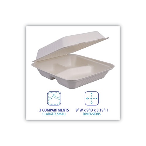 Boardwalk, Bagasse Food Containers, Hinged-Lid, 1-Compartment
