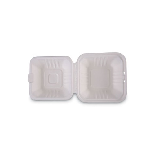 Boardwalk Bagasse Molded Fiber Food Containers, Hinged-Lid, 1-Compartment 6 x 6, White, 125/Sleeve, 4 Sleeves/Carton