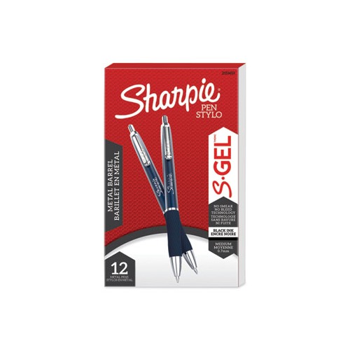 Sharpie S-Gel Premium Metal Barrel Gel Pen, Retractable, Medium 0.7 mm, Black Ink, Blue Barrel, 4/Pack