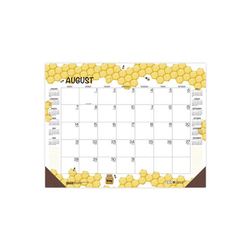 Recycled Honeycomb Desk Pad Calendar, 22 x 17, White/Multicolor Sheets, Brown Corners, 12-Month (Aug to July): 2023 to 2024