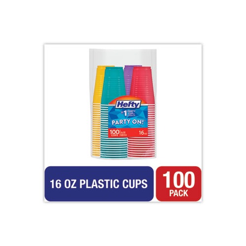 Hefty Easy Grip Disposable Plastic Party Cups, 16 oz, Assorted Colors,  100/Pack (C21637)