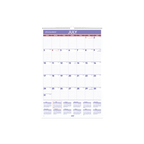 AtaGlance Academic Year Monthly Wall Calendar with Ruled Daily Blocks