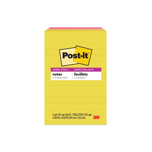 Post-it Super Sticky Notes - Summer Joy Collection - 4 x 6 Lined, 3-Pack