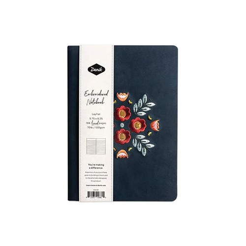 Vegan-Suede Layflat Hardbound Journal, Evelyn's Floral Bouquet, College Rule, Dark Blue/Multicolor Cover, (72) 8 x 5.5 Sheets