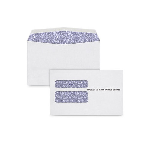 W-2 Laser Double Window Envelope, Commercial Flap, Gummed Closure, 5.63 x 9, White, 100/Pack