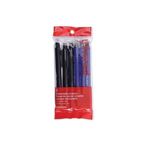 Pen-Style Retractable Eraser, For Pencil Marks, White Eraser, Assorted Barrel Colors, 6/Pack Pen-Style Retractable Eraser, For Pencil Marks, White Eraser, Assorted Barrel Colors, 6/Pack