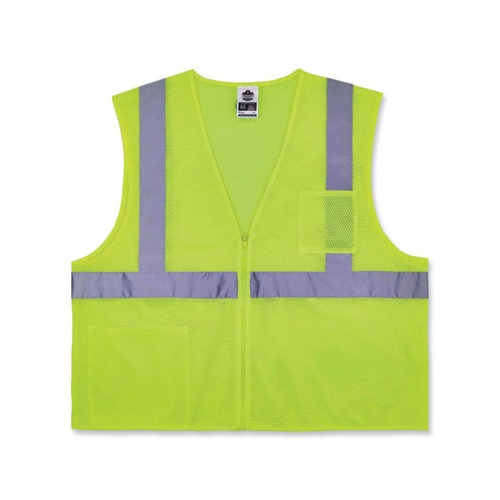 GloWear 8256Z Class 2 Self-Extinguishing Zipper Vest, Polyester, 2X-Large/3X-Large, Lime, Ships in 1-3 Business Days