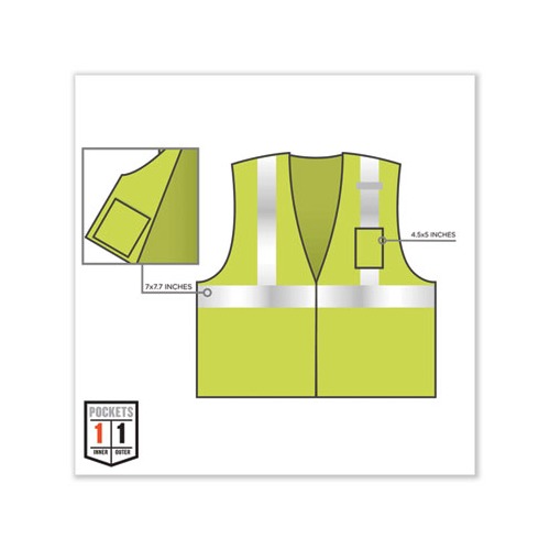 GloWear 8256Z Class 2 Self-Extinguishing Zipper Vest, Polyester, 2X-Large/3X-Large, Lime, Ships in 1-3 Business Days
