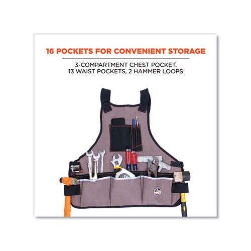 Arsenal 5700 16-Pocket Apron, 16 Compartments, 20.8 x 23.6, Canvas, Gray, Ships in 1-3 Business Days