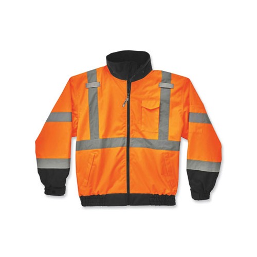 GloWear 8379 Class 3 Hi-Vis Fleece Lined Bomber Jacket, Orange, X-Large, Ships in 1-3 Business Days