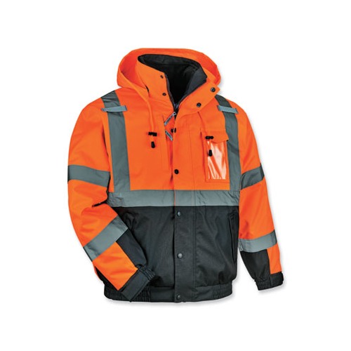 GloWear 8381 Class 3 Hi-Vis 4-in-1 Quilted Bomber Jacket, Orange, Large, Ships in 1-3 Business Days