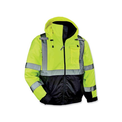 GloWear 8377 Class 3 Hi-Vis Quilted Bomber Jacket, Lime, Large, Ships in 1-3 Business Days