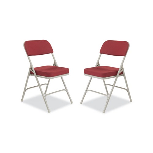 3200 Series Premium Fabric Dual-Hinge Folding Chair, Supports 300lb, Burgundy Seat/Back, Gray Base,2/CT,Ships in 1-3 Bus Days