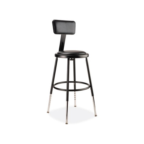 6400 Series Height Adj Heavy Duty Vinyl Steel Stool w/Backrest, Supports 300 lb, 19