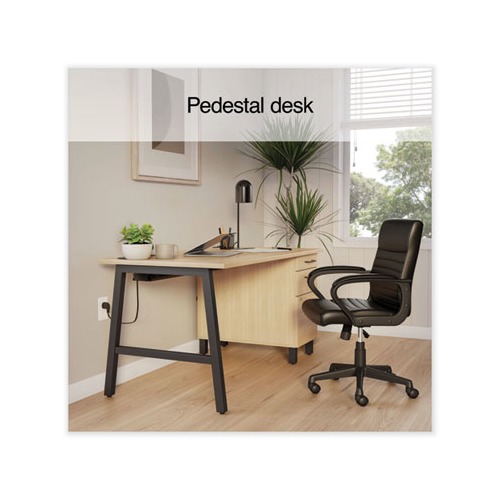 Union & Scale Essentials Single-Pedestal L-Shaped Desk with Integrated Power Management, 59.8 x 59.8 x 29.7, Natural Wood/Black