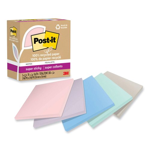Post-it 100% Recycled Paper Super Sticky Notes - MMM654R5SSNRP ...