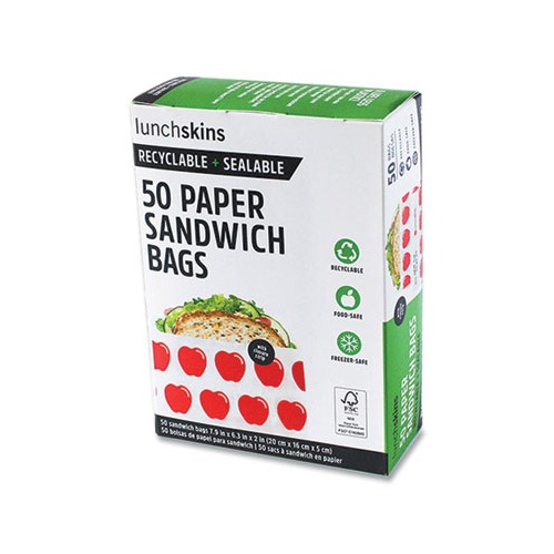 Peel and Seal Sandwich Bag with Closure Strip, 6.3 x 2 x 7.9, White with Red Apple, 50/Box Peel and Seal Sandwich Bag with Closure Strip, 6.3 x 2 x 7.9, White with Red Apple, 50/Box