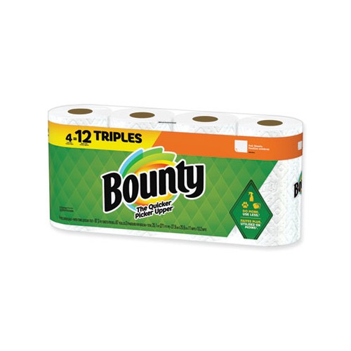 Procter & Gamble Bounty Kitchen Roll Paper Towels, 2-Ply, White, 10.5 x  11, 87 Sheets/Roll, 4 Triple Rolls/Pack, 6 Packs/Carton, PGC06109