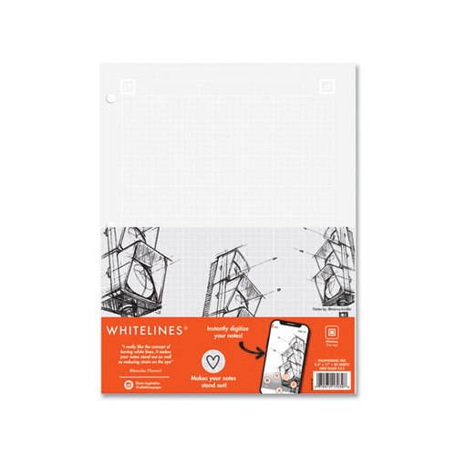 Whitelines Engineering Pad, 5 sq/in Quadrille Rule, 80 Gray 8.5 x 11 Sheets, 24/Carton, Ships in 4-6 Business Days