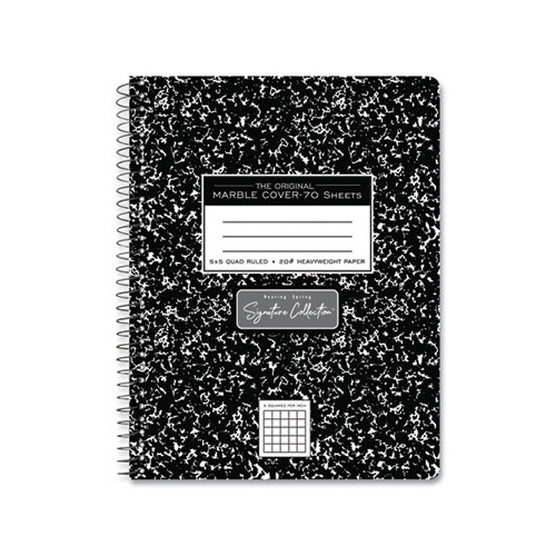 Spring Signature Composition Book, Quad 5 sq/in Rule, Black Marble Cover, (70) 9.75 x 7.5 Sheet, 24/CT, Ships in 4-6 Bus Days
