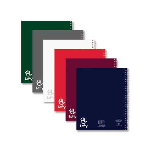 Lefty Notebook, 1 Subject, College Rule, Randomly Asst Cover Color, (200) 11 x 8.5 Sheets, 24/CT, Ships in 4-6 Business Days