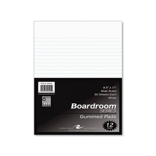 Boardroom Gummed Pad, Wide Rule, 50 White 8.5 x 11 Sheets, 72/Carton, Ships in 4-6 Business Days Boardroom Gummed Pad, Wide Rule, 50 White 8.5 x 11 Sheets, 72/Carton, Ships in 4-6 Business Days