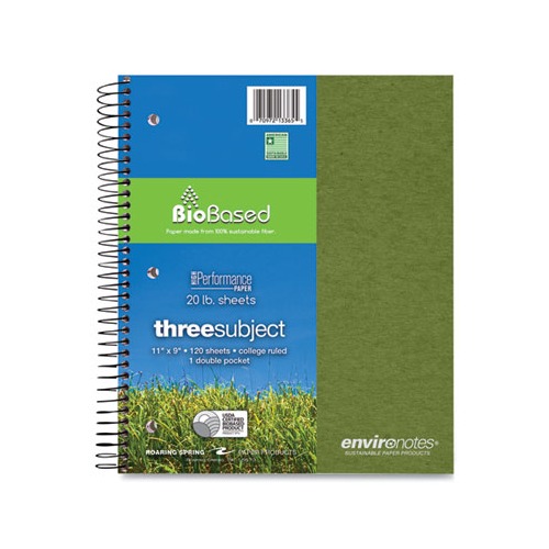 Earthtones BioBased 3 Subject Notebook, Med/College Rule, Random Asst Covers, (120) 11x9 Sheets, 24/CT,Ships in 4-6 Bus Days