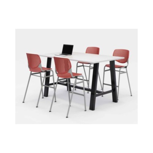 Midtown Bistro Dining Table with Four Coral Kool Barstools, 36 x 72 x 41, Designer White, Ships in 4-6 Business Days