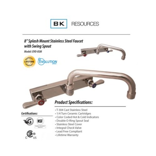 Evolution Splash Mount Stainless Steel Faucet, 4.88