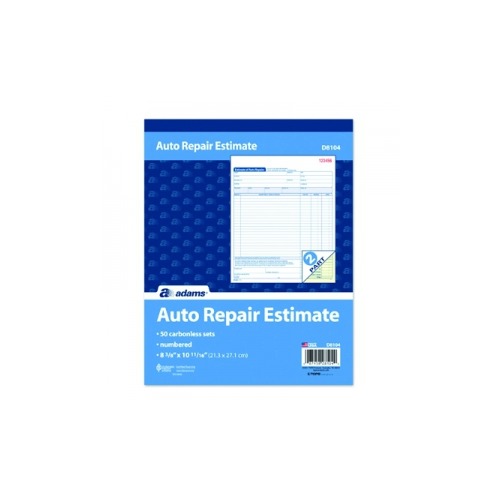 Adams Auto Repair Estimate Book ABFD8104